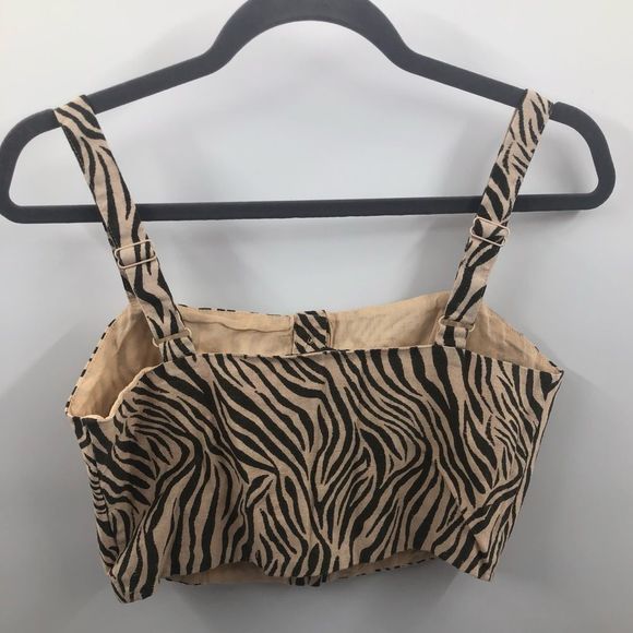 COTTON ON women’s tan and brown zebra print crop top - Picture 3 of 5
